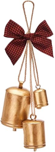 Pesoncarl Weihnachtsglocken, goldfarben, 35, 6 cm, Vintage, 3 Glocken, rustikale Kuh mit Jute-Hängeseil und Krawattenschleife, Metall-Hängeglocke für Tür, Garten, Kränze, Heimdekoration