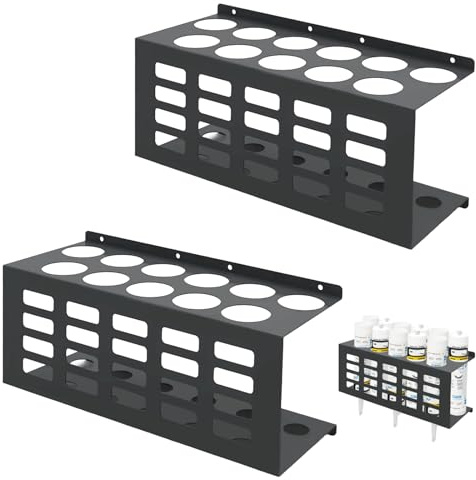 Mibcocny 2 Pack Wall Mount Storage Tubes Organizer, Metal Caulk Tube Tray, Grease Silicone Caulking Tube Holder, Sealant Storage Rack, Work Van Organizer For Workshop Garage Holds 11 Tubes (Black)