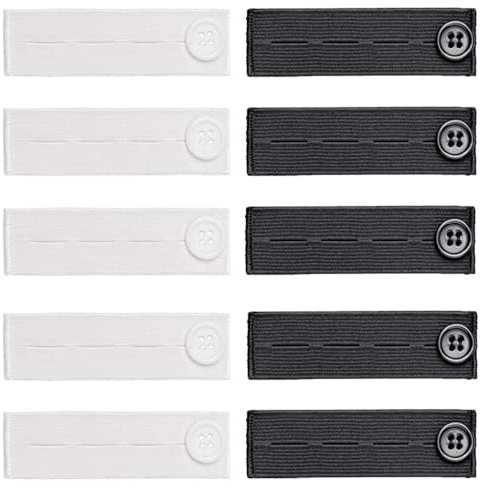 YFTRFR 10 Piezas Hebilla Extensora de Cintura Elástic, Prolongador de Botón Ajustable Banda no Requiere Costura para Indulgente Pantalones Vaqueros, Camisas, Fald(2 colores)