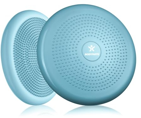 BODYMATE balance cushion incl. pump - 34cm diameter inflatable instability disc/nubbed massage cushion for core, fitness, rehab, co-ordination and relief of back pain