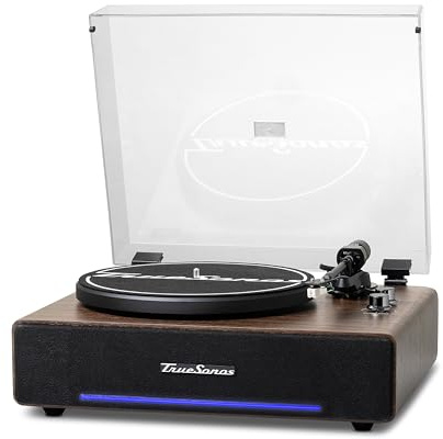 RESONANCE AUDIO WORKS Hi-Fi Record Player with Speakers | Premium Vinyl Turntable with Bluetooth Capability | Built-in 4-Speaker Stereo System for Music Fans, Walnut Veneer + Black Trim