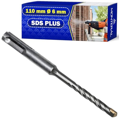 Broca Hormigon SDS Plus Ø 6 mm x 110 mm Fabricada en Acero y Carburo de Tungsteno - Broca para Hormigon se Puede Usar para Ladrillo Paredes Piedra Hormigón Armado - MONTERAL