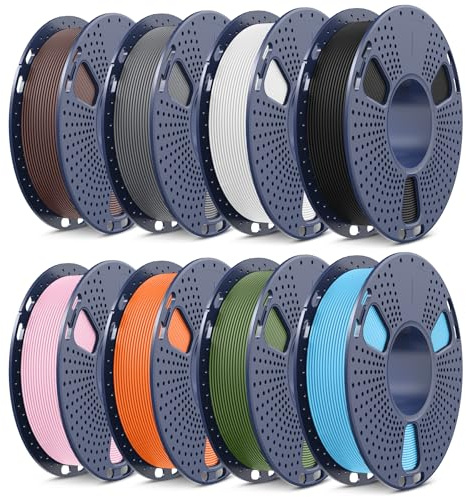 SUNLU High Speed Matte PLA Filament, Smooth PLA Matte 3D Printer Filament Bundle, 2kg in Total, 0.25kg Spool, 8 Packs, Black+White+Grey+Chocolate+Sky Blue+Olive Green+ Sunny Orange+Sakura Pink