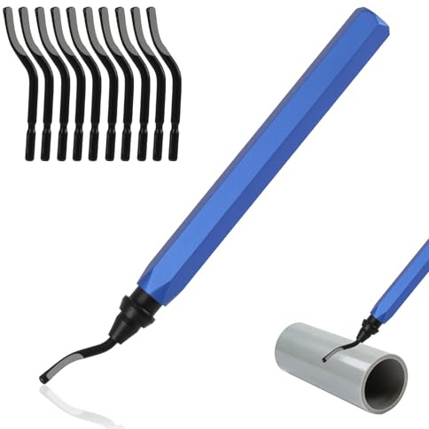 Entgratwerkzeug, Entgratwerkzeug Set mit Metallgriff und 10 Ersatzklingen, Handentgrater mit 360° rotierender HSS-Klinge, Universal Schneidwerkzeug zum Entgraten von Metall und 3D-Druck Teilen