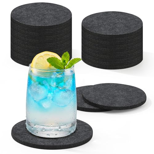 24er-Set Filzuntersetzer für Gläser, Heiß- und Kaltgetränke, 10 cm, runde | flache Untersetzer aus synthetischem Filz, auch als Bierdeckel verwendbar, geeignet für Zuhause, Restaurant, Büro & Bar