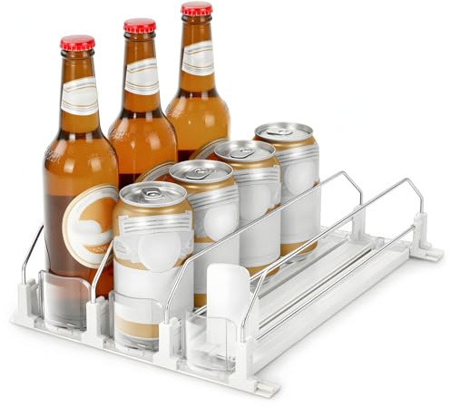 Kühlschrank Organizer für Getränke Dosen.Automatisch Selbstschiebend für 12 Dosen.3 Reihen 31x25cm.Dosenspender für Bier Soda 330ml-500ml.Kühlschrank Ordnungssystem für Küche Vorratsraum Supermarkt