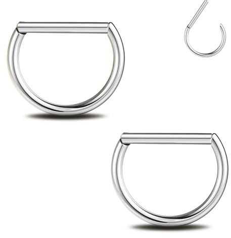 ZS 1 par G23 Titan bröstvårta klicker 14G - D-formade ringar för bröstvårta för kvinnor män, 14 mm allergivänliga titanbröstvårta piercing smycken, segmentring med gångjärn