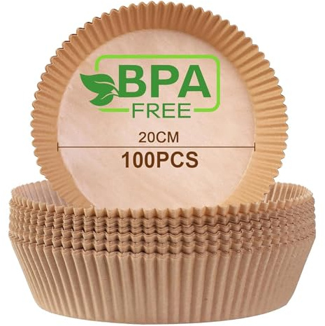 AiQInu Carta Forno Per Friggitrice ad Aria,100 Pezzi 20cm Carta per Friggitrice ad Aria, Bpa Free, Adatta per Friggitrici Ad Aria Da 4.5-6L