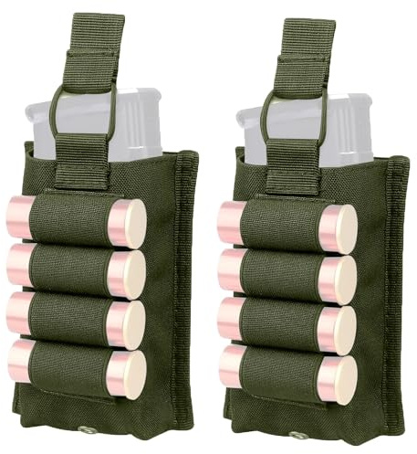 2 Tasche Porta Caricatori da 5,56 Con Passanti per Cartucce Calibro 12, Tasca Porta Caricatori MOLLE con Apertura Superiore, per Attività Sportive All'aperto e Softair(Green)