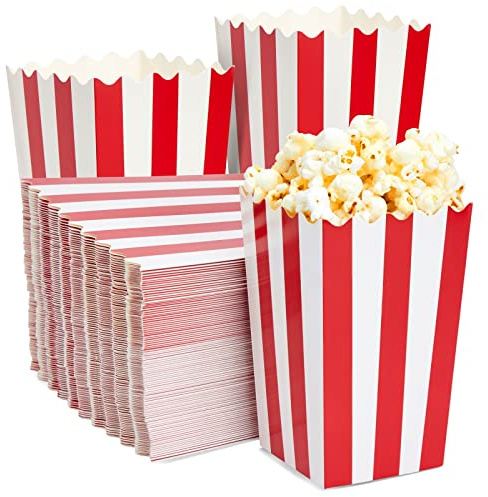 Blue Panda Popcorn-Boxen (Set, 100 Stück) – Behälter für Besondere Anlässe, Filmabende, Geburtstage – Rot, Weiß, 0,6 Liter, 14,2 x 8,4 x 8,4 cm