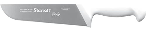 Starrett Professional Butchers Knife - BKW203-8 Wide Straight 8 Inch Ultra Sharp Sanitized Steel Blade - White Handle Kitchen Chef's Knife
