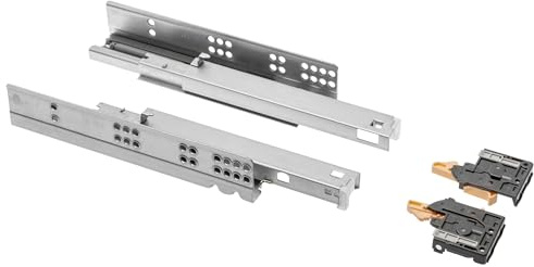 GTV - Guías Correderas para Cajones Montaje Inferior con Soft Close y Autocierre, Carriles para Cajones, Modern Slide con Amortiguación, Extensión Completa 600 mm, Soporta hasta 35 kg - 2 Par