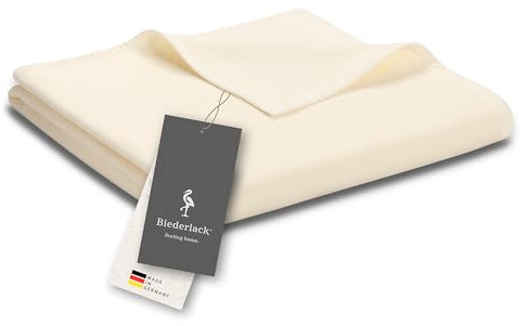 biederlack® weiche Kuscheldecke Cotton Uni - Natur, XL Decke in 180x220 cm | Made in Germany, Wohndecke aus Baumwolle und Polyacryl, einfarbige Couchdecke, wärmende Decke, OEKO-TEX Made in Green
