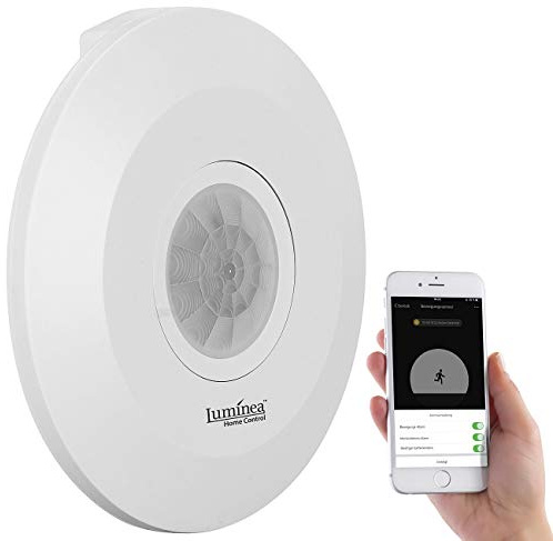 Luminea Home Control WiFi Bewegungsmelder: Extra-Flacher WLAN-PIR-Bewegungsmelder mit App, 360°, 230 Volt (Raumüberwachung, WLAN Apps, Spion)