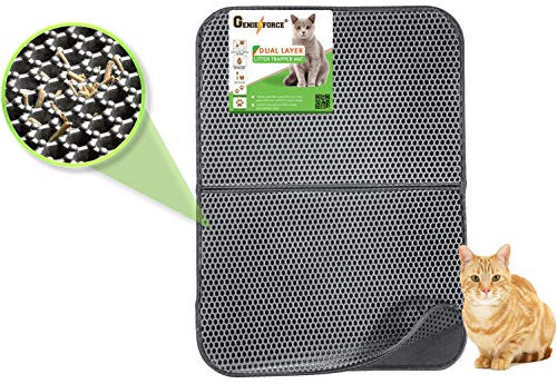 Genieforce® TC8 Katzenmatte Katzenklo Matte, Katzenstreumatte, faltbar, Waben Doppelschicht Design, Wasserdicht, urinsichere Auffangmatte für Katzentoiletten. [75 x 55,5cm] (Grau)