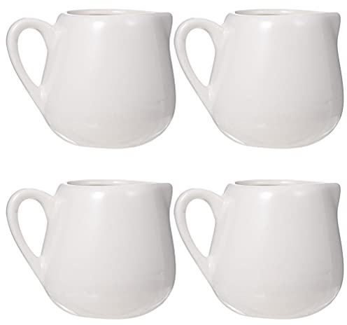 Lot de 4 mini pots à crème en céramique blanche avec poignée - Pour saucière - Pour café, lait - 100 ml