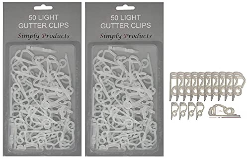 Simply Products 100 Gutter Hooks for Hanging Outdoor Christmas Xmas String Lights/Rope Lights Gutter Clips (Clear)
