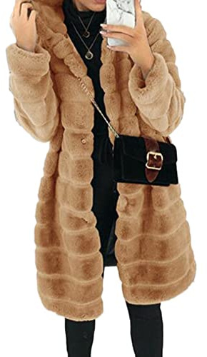 YAOTT Faux Fur Pelzmantel Damen Winter Dickere Warm Plüschjacke Mit Kapuze Elegant Einfarbig Langarm Outdoor Trenchcoat Fuzzy Parka Lange Cardigan