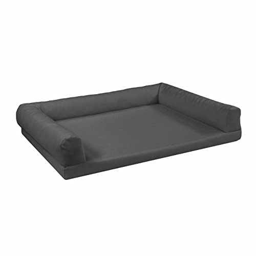 Juelle Orthopädisches Hundebett aus Kunstleder Sofa mit Matratze für große Hunde Abnehmbare Abdeckung, Waschmaschinenwaschbar, Lord L-XXL (100x75cm, Dark Asche)