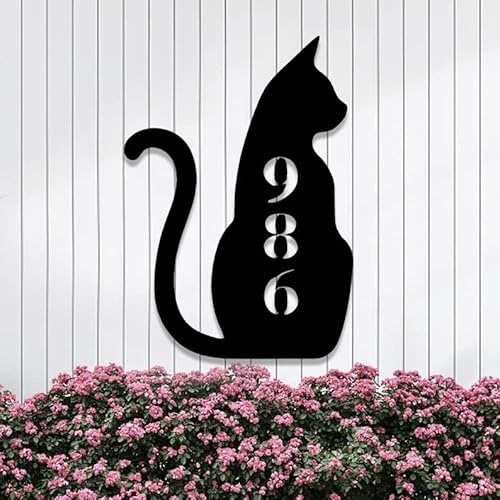 Segno personalizzato del numero civico del gatto nero,Numeri civici personalizzati del gatto,Targhetta personalizzata per l'indirizzo,Segni in metallo per l'esterno