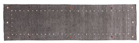 RUG PRINCE Wollteppich Gabbeh Muti 80x200 Handgewebt Läufer Grau Einfarbig Handarbeit