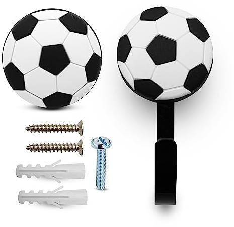 DOJA Barcelona | Pomos y Tiradores Infantiles + Perchero Infantil | 8 Tiradores Cajones Infantiles Futbol y 8 Ganchos para Colgar Futbol | Goma y Zinc-Aluminium | para Decoracion Habitacion Infantil