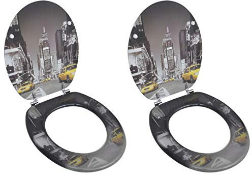 Toilettensitze mit Deckel 2 Stk., Chusui Klodeckel, Toilettendeckel, Wc Sitz, Klobrille, Wc Deckel, Toilettenbrille, MDF New York