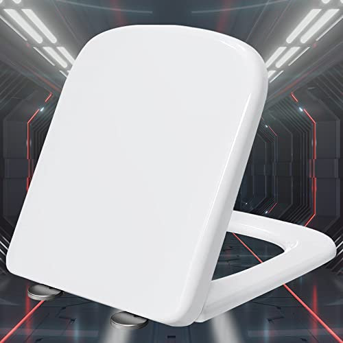 Quadratische Toilettensitze Absenkautomatik Weiß Schnellverschluss Toilettendeckel Quadratischer Toilettendeckel Klositz für Badezimmer, verstellbare langsam schließende Scharniere, weiß-36 * 45 cm