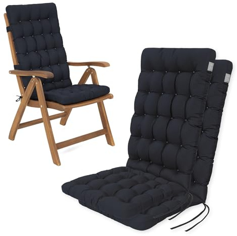 HAVE A SEAT Living - Hochlehner Auflagen 2er Set - Bequeme Sitzauflagen Hochlehner - Wetterfest, Waschbar bis 95°C, Orthopädisch - Made in Germany (2er Set - 120x48 cm, Marine Blau)
