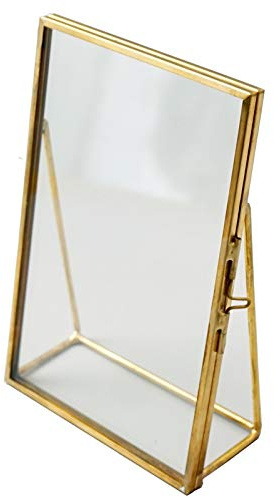 KIMISS Bilderrahmen aus Kupfer Messing Vintage Glas Metall Desktop Fotorahmen Halterung Kupferstreifen Gold Geometrische Ornament Pflanze Probe Clip Karte Artwork Bild Display Halter