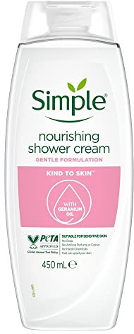 Simple Kind to Skin Nourishing Shower Gel with Vitamins E and Chamomile Oil for Sensitive Skin Care, 450 ml