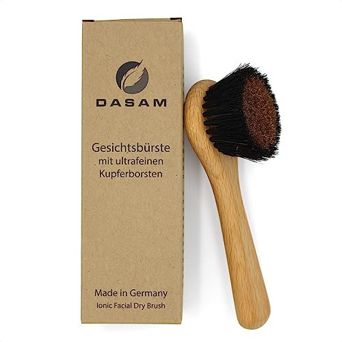 DASAM® Gesichtsbürste Kupfer| Klosterbürste Gesicht| Kupferbürste| Naturborsten & plastikfrei zur Trockenbürsten Massage| Made in Germany| Ionic Dry Brush Face| Energiebürste| Bürste