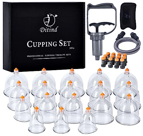 Ditind Cupping Therapy Set, 18 Pcs Cupping Set, Professional Acupoint Cupping Therapy Sets Portable, Upgrade Cupping with Case Pump Suction Cups for Cellulite Muscle Pain Relief Physical Therapy