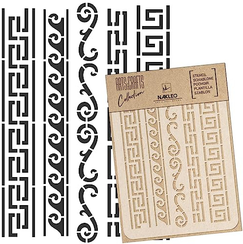 NAKLEO Malschablone für Handwerk A3 30x42cm, Griechische Ornamente Geometrisch Muster, Wiederverwendbare Kunststoff DIY & Scrapbooking Zeichenschablone, Decoupage Kunst Vorlage, Stoff Möbel Holz