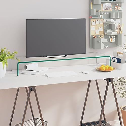 ZEYUAN TV-Tisch/Bildschirmerhöhung, Monitorständer, Monitorerhöhung, Laptop Halterung, Druckerständer, Monitor Erhöhung Schreibtisch, Glas Transparent 100x30x13 cm