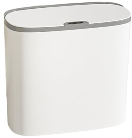 BOKIOESDE Poubelle de Salle de Bain Automatique Polyvalente, avec Couvercle, Polyvalente, Facile à détecter, étanche, Poubelle Mince, Gris Blanc, 30.5 * 28.5 * 15cm