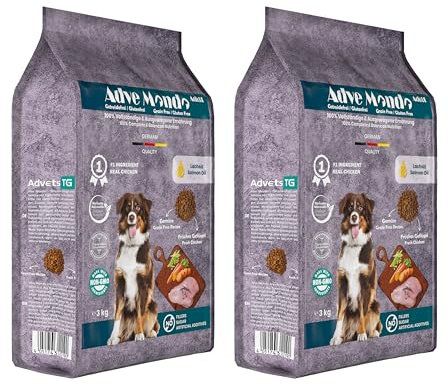 Adve® Mondo Adult Dog: Trockenfutter für ausgewachsene Hunde Aller Rassen – getreidefrei – glutenfrei – Geflügel mit Gemüse – Sensible Verdauung (2 x 3 kg)