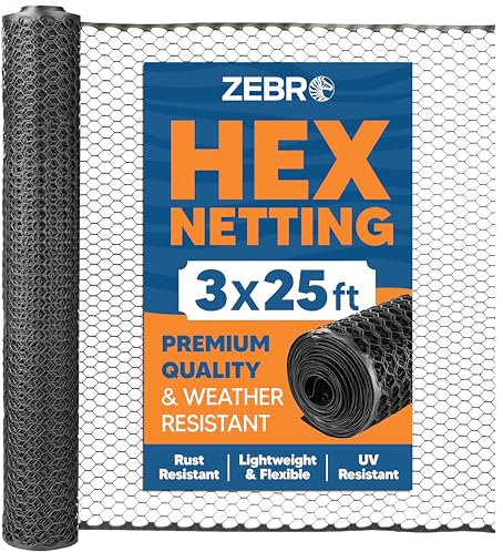 Zebro Hühnerdrahtzaun aus Kunststoff – leichtes Geflügelnetz & Gartenzaun für Hühnerstall, Haustiergehege, Balkonsicherheit & Landschaftsbau – wetterfest & rostfrei – 90 x 63 cm schwarz