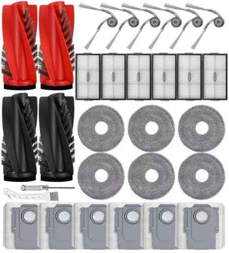BaBuzom Zubehör für Roborock Saros 10R/Saros 20/Qrevo CurvX/Qrevo Curv 2 Pro/Qrevo Curv 2 ProX Staubsauger, 2 Hauptbürste, 6 Hepa-Filter, 6 Wischtücher, 6 Staubbeutel, 6 Seitenbürsten