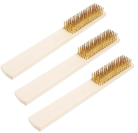 AOKWAWALIY Lot de 3 brosses métalliques en cuivre pur avec manche en bois pour enlever la rouille Brosse métallique portable avec manche en bois Brosse métallique pour nettoyer le câble en noyer et
