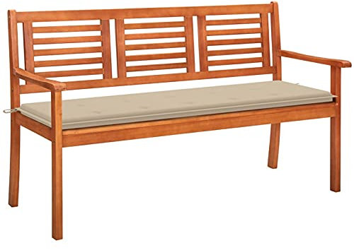 Camerina 3-Sitzer-Gartenbank mit Auflage 150 cm Massivholz Eukalyptus Parkbank Sonnenbank