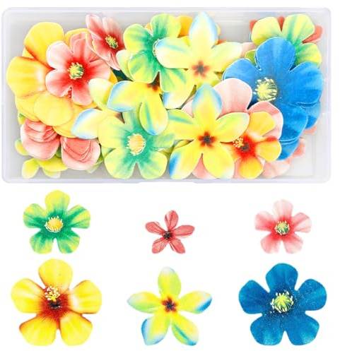 Edible Cupcake Topper - GLADFRESIT - 70 Pcs Multicolour Edible Butterfly Cake Decorations for Birthday Holiday Party Wedding Cake Decoration Single Edible Wafer Paper Colorful Flowers