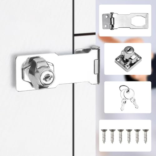 ADERTOS Moraillons de Verrouillage en Alliage de Zinc, 4 Pouces Cadenas Moraillon de Verrouillage Serrure à Moraillon, Moraillon de Porte Loquet avec Cadenas et Clé pour Meubles Cabinet Tiroir, Argent