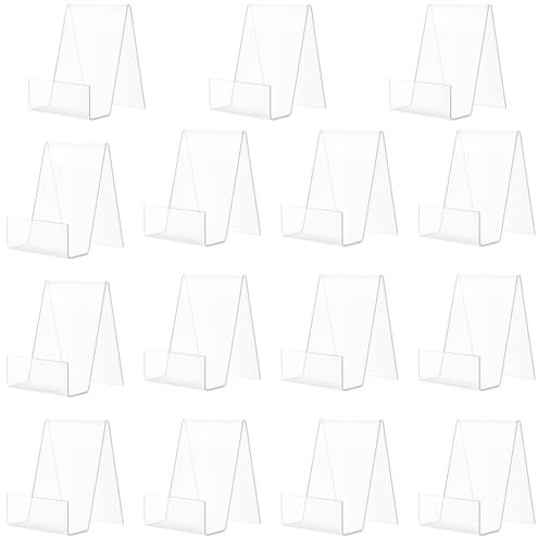 PINGEUI 15 PCS Clear Acrylic Book Stand, 7.5 x 9 x 10.5 cm, Modern, Contemporary Tabletop Book Display Stands with Lip, Transparent