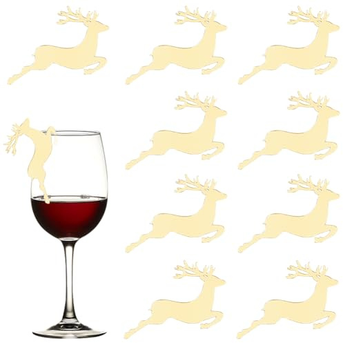 SUNNYCLUE 1 Box 20Pcs Wine Glass Markers Gold Drink Glass Tags Blank Christmas Deer Shape Acrylic Clip on Wine Glass Tag Identifier for Wedding Birthday Holiday Party Decors Family Drinks Supplies