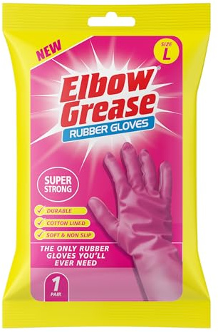 Ozmoint Multipack - Elbow Grease Super Strong Cleaning Rubber Gloves - Pink Latex Gloves, Medium 7 1/2 & Large 8 1/2, Cotton Lined, Soft & Non-Slip (1, Large)