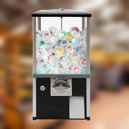 YLANMEI Süßigkeitenautomat, Kleiner Kaugummiautomat für Unternehmen, kommerzieller runder Kapselautomat für Party-Center,Black