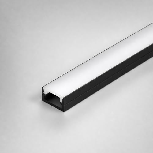 LED Surface Aluminium Profile LEDBRITE 2M / 6.6FT LED Mini Black Surface Aluminium Channel ALP1207-Black Surface Extrusion with Diffuser, End Caps & Mounting Clips for LED Strip (pack of 2)