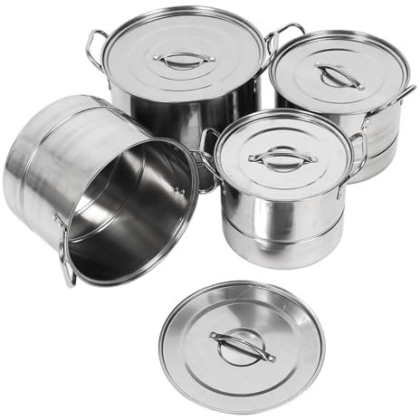 Olla de Acero Inoxidable de Gran Capacidad, Juego de 4 Uds., Olla de Sopa de Cocina Versátil con Tapa, Cocina Casera
