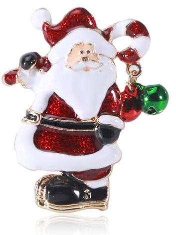 Unique Broche de Noël Père Noël Jingle Bell Pendentif Dastone en Sucre émaillé Épinglettes pour Robes en Tricot Épinglettes Bijoux de Noël Cadeaux pour Femmes Filles, Piccolo, Métal, Non applicable.